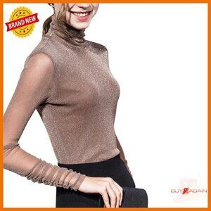 Mesh Turtleneck Top Long Sleeve Slim Fit Sheer Blouse